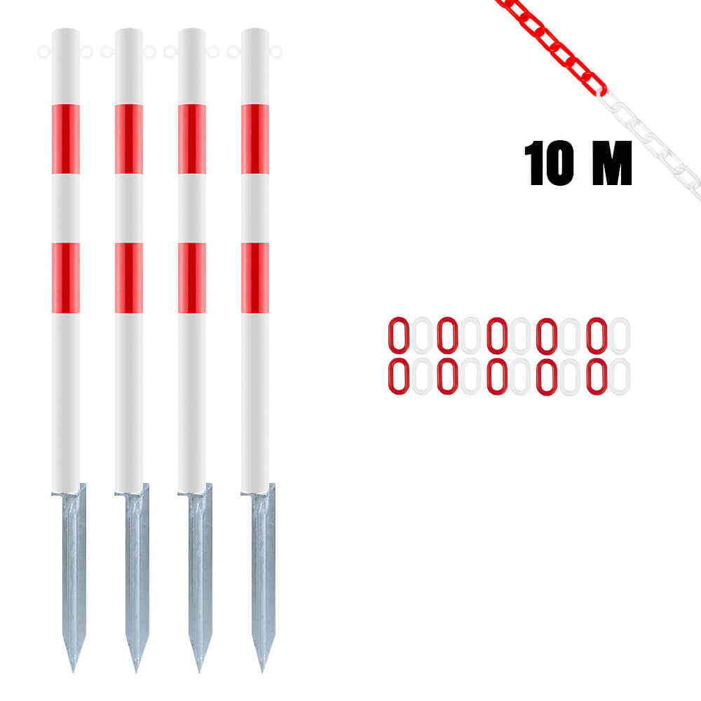 Absperr-Kombi-Set, 4 Absperrpfosten, Kunststoffkette und Verbindungsglieder