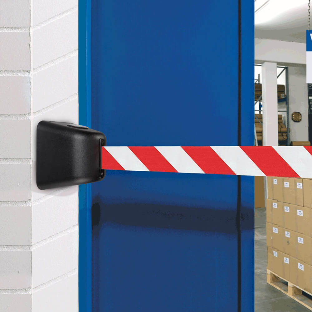 RS-GUIDESYSTEMS Gurtbandkassette Magnetisch – 5 M Rot/weiß, Mit Wandhalterung Aus Edelstahl, Panikverschluss
