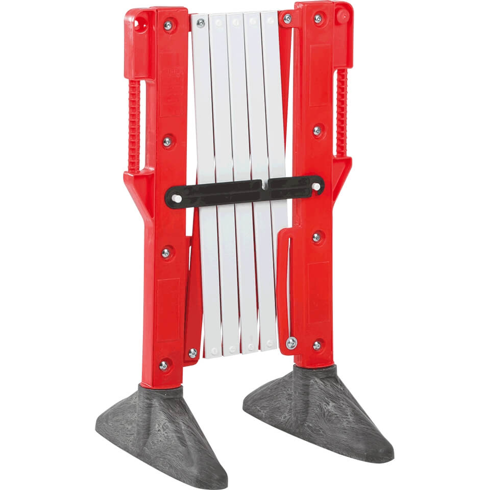 Scherensperre Kunststoff, bis 3 m ausziehbar, rot/weiß, 10,5 kg, Scherengitter, Scherenzaun, Absperrschere