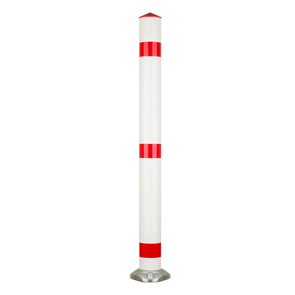 Sperrpfosten FLEX 2 Selbstaufrichtend – Rot/weiß, 100 Cm Hoch, 7,6 Cm Durchmesser, 30° Neigung, Für Parkhäuser & Anlieferzonen (Made In Germany)