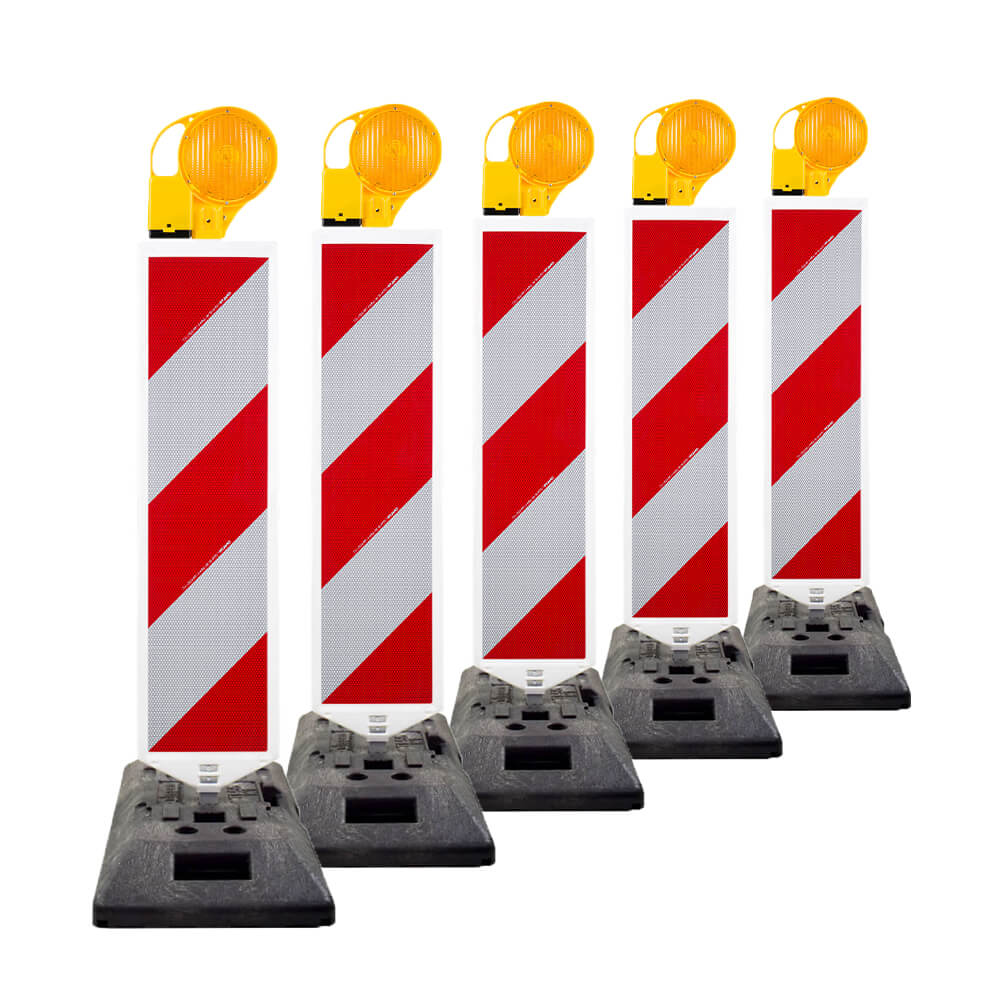 BIGPACK 5 x Leitbaken-Set K1-Fuß & Leuchte, StVO/RSA, re/linksw., 2-seitig, RA2, Warnbake, Sicherheitsbake