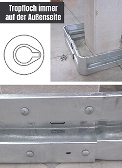 Verschraubung der vier Pfosten mit dem Säulenschutz