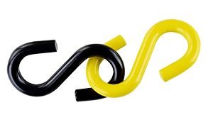 S-Haken gelb/schwarz, Ø 6mm, 20/VE, aus feuerverzinktem Stahl S-Haken gelb/schwarz, Ø 6mm, 20/VE, aus feuerverzinktem Stahl